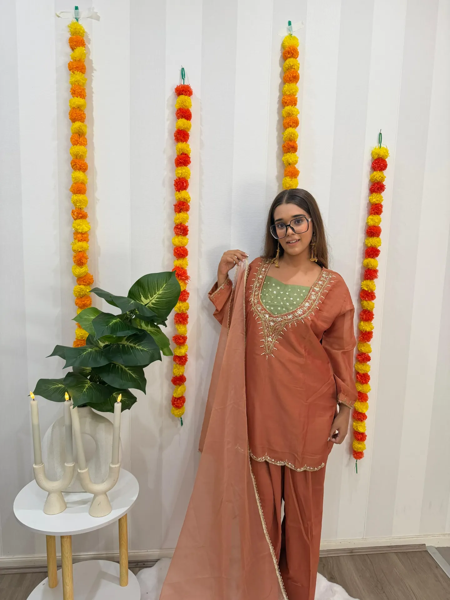 Peach Shimmer Silk Farshi Salwaar Suit