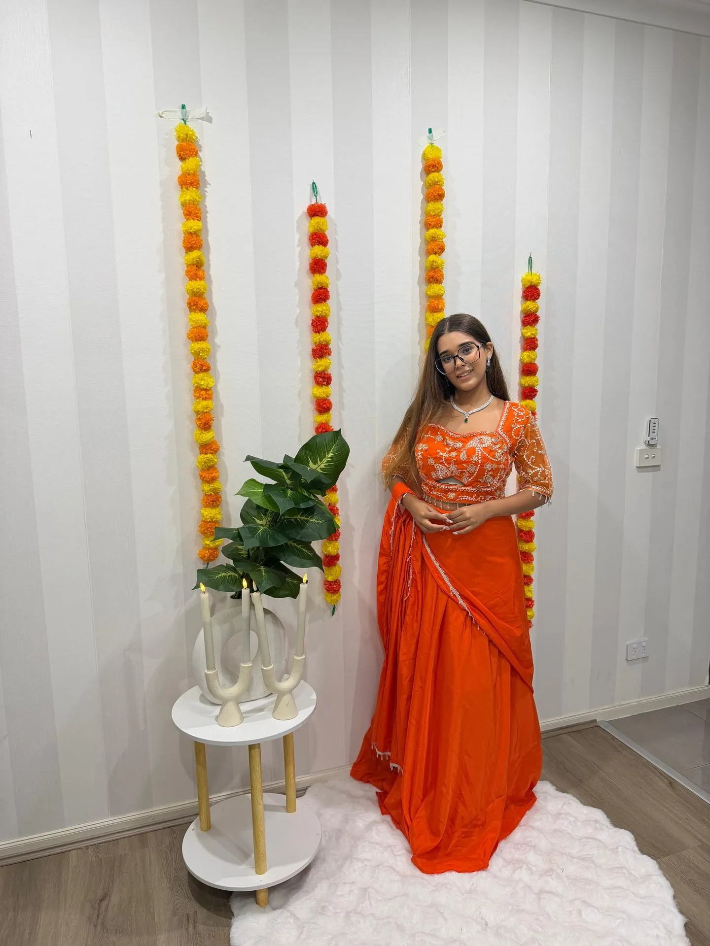 Orange Sequin Ready to wear Saree