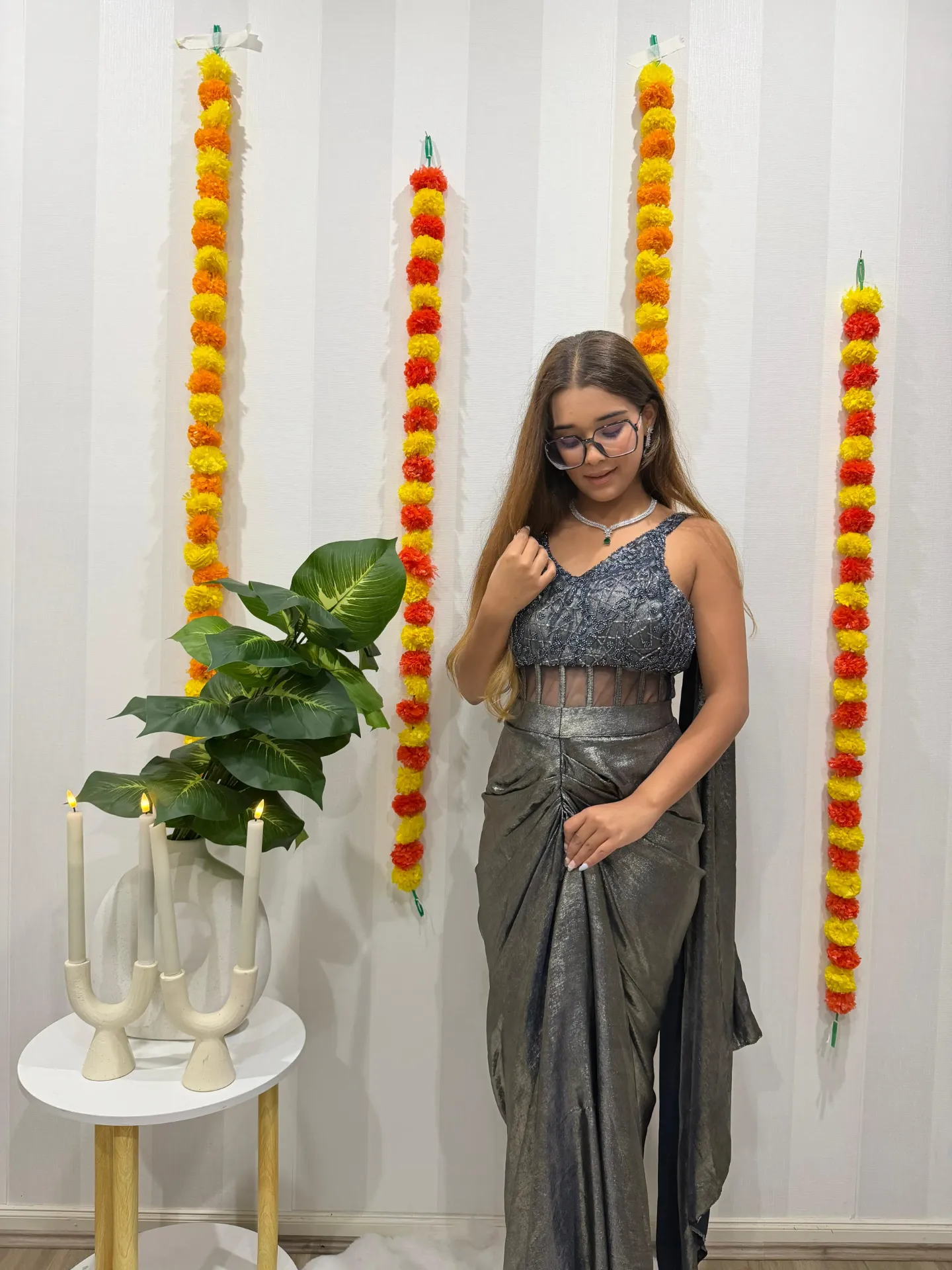 Chrome Blue Corset Saree