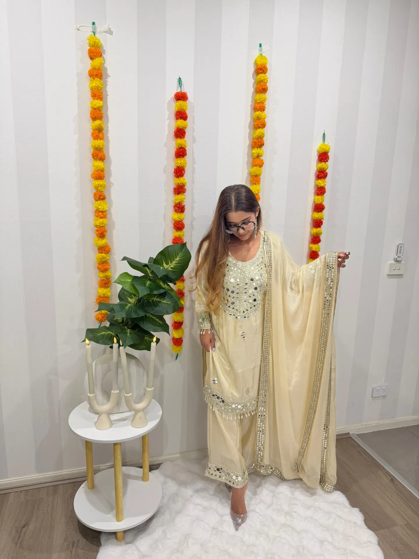 Ivory Mirror Work Suit