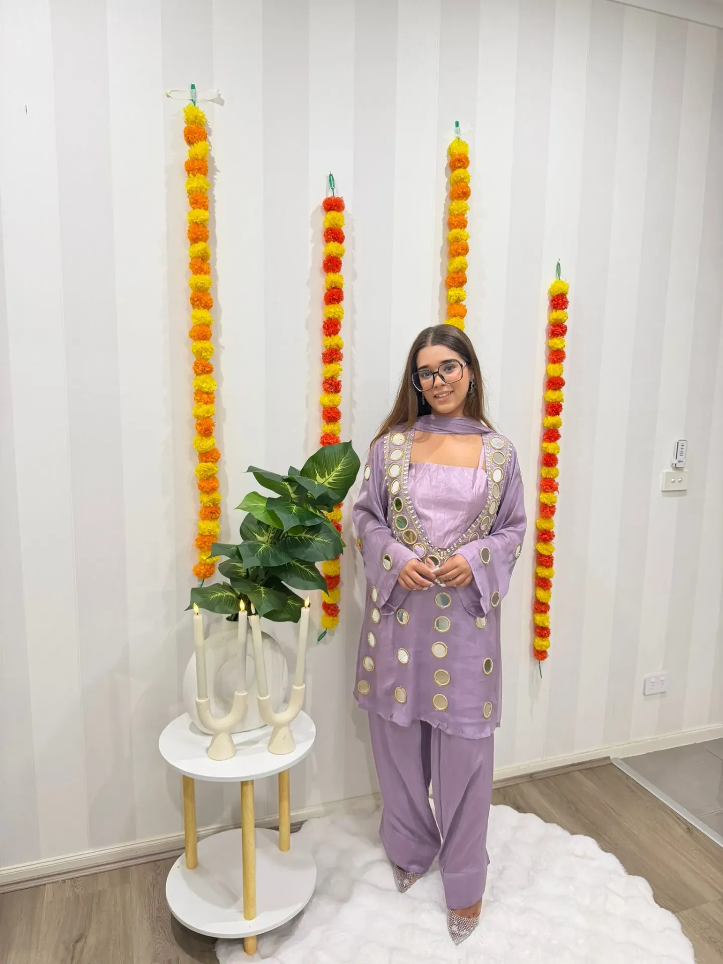 Lavender Mirror work Farshi Salwaar Suit